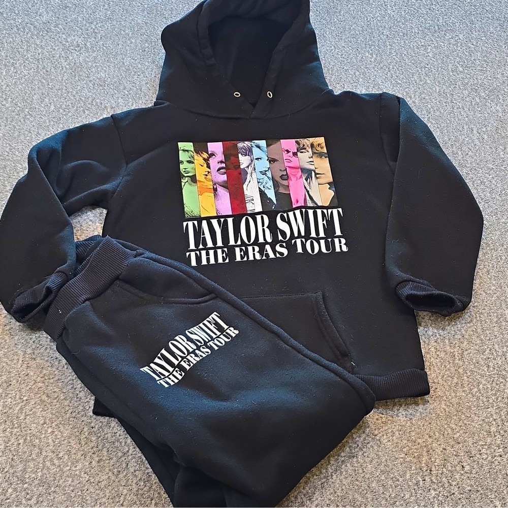Taylor Swift The Eras Tour Hoodie & Sweatpants Set Kids M Black Fleece Tracksuit